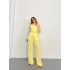 Bel Kemerli Asimetrik Kesim Yelekli Takım Sarı