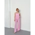 Krep Kumaş Askılı Bluz-Pantolon Takım Pembe
