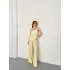 Krep Kumaş Askılı Bluz-Pantolon Takım Sarı