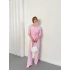 Bel Büzgü Detalı Gömlek-Pantolon Takım Pembe