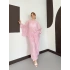 Uçuşan Pelerin Bluz-Pantolon Takım Pembe
