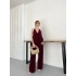 Boyundan Bağlamalı Bürümcük Bluz-Pantolon Takım Bordo