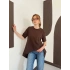 Modal Kumaş Garnili Asimetrik Oversize Tişört Kahve