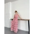 Gipeli Volanlı Katkat Sırt Detaylı Elbise Pembe