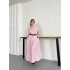 Ham Keten Kumaş Kemer Detaylı Gömlek Elbise Pembe