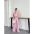 Yaka Detaylı Keten Kumaş Yelek-Pantolon Takım Pembe