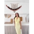 Boyundan Bağlamalı Gofre Elbise Sarı
