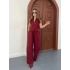 Broş Detaylı Keten Takım Bordo