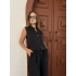 Broş Detaylı Keten Takım Siyah