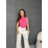 Büzgü Detay Dik Yaka Bluz Pembe