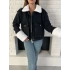 Cep Detaylı Peluş Denim Ceket Siyah