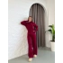 Dik Yaka Parmak Geçmeli Triko Takım Bordo