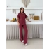 Gofre Kumaş Pantolonlu Takım Mürdüm