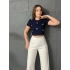 Kurdale Detaylı Crop Lacivert