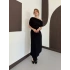 Omuz Büzgü Detay Uzun Elbise Siyah