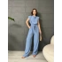 Omuz Vatkalı Kuşaklı Tulum Bebe Mavisi