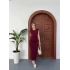 Omuz Vatkalı Taş Detaylı Elbise Bordo