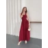 Premium Dokulu Prenses Uzun Elbise Bordo