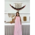 Sırt Pencere Detay Keten Elbise Pembe