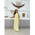Sırt Pencere Detay Keten Elbise Sarı