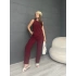 Tensel Kumaş Bel Lastikli Takım Bordo