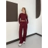 Ters Dikiş Bol Paça Pantolon-Bluz Takım Bordo