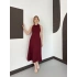 Yaka Detay Sıfır Kol Midi Elbise Bordo