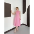 Yaka Detay Sıfır Kol Midi Elbise Pembe