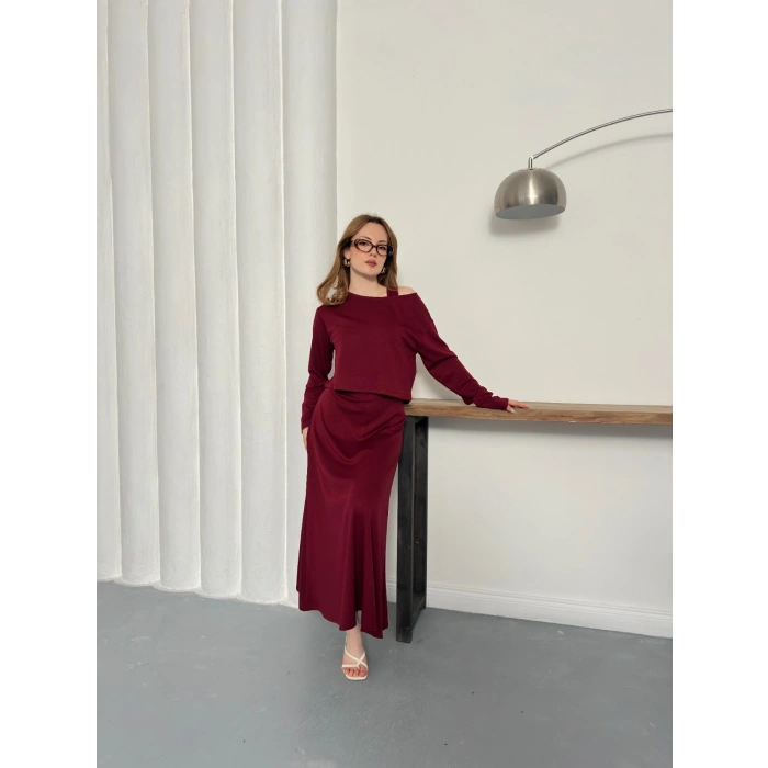 Tek Omuz Croplu Elbiseli Modal Takım Bardo