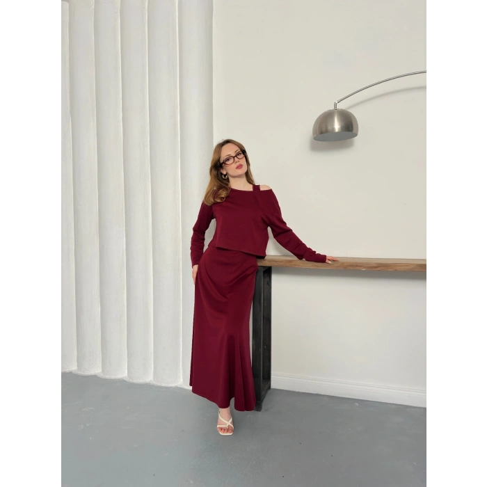 Tek Omuz Croplu Elbiseli Modal Takım Bardo