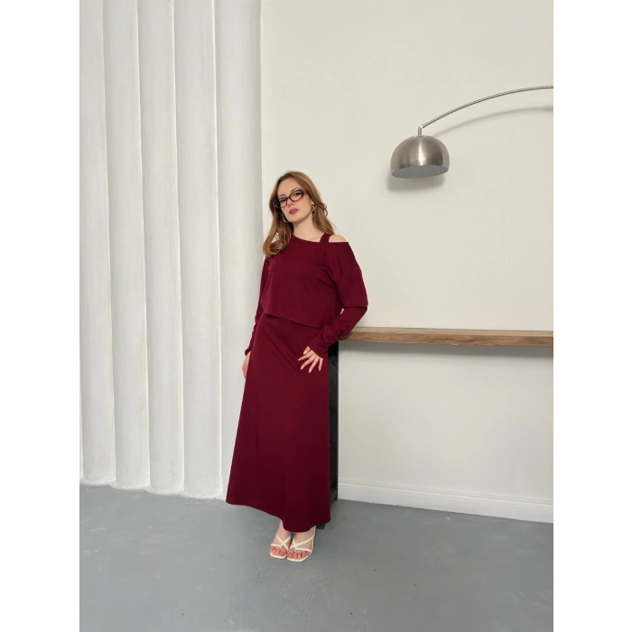 Tek Omuz Croplu Elbiseli Modal Takım Bardo