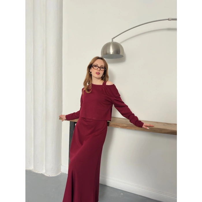 Tek Omuz Croplu Elbiseli Modal Takım Bardo