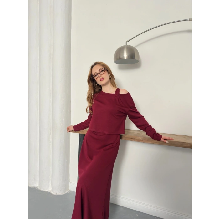 Tek Omuz Croplu Elbiseli Modal Takım Bardo