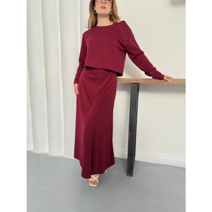 Tek Omuz Croplu Elbiseli Modal Takım Bardo