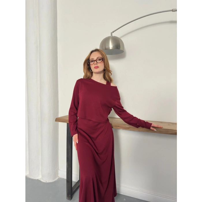 Tek Omuz Croplu Elbiseli Modal Takım Bardo