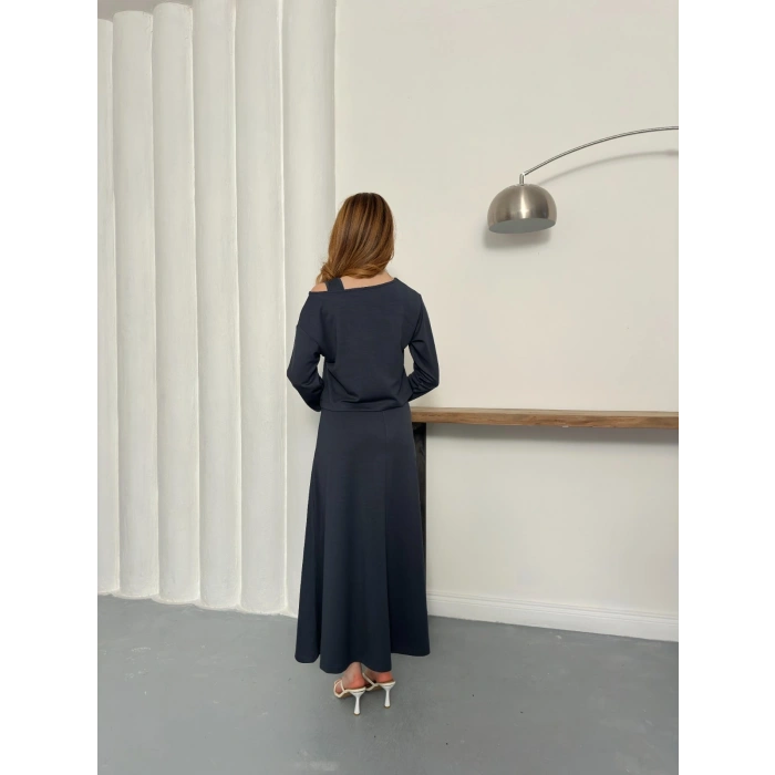 Tek Omuz Croplu Elbiseli Modal Takım Antrasit