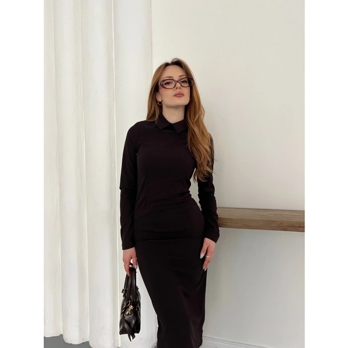 Bebe Yaka Uzun Kol Düğme Detaylı Elbise Siyah