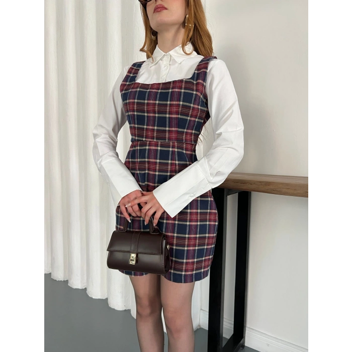 Ekose Gömlekli Jile Elbise Lacivert