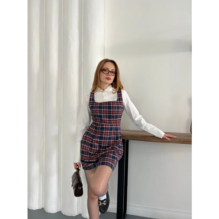 Ekose Gömlekli Jile Elbise Lacivert