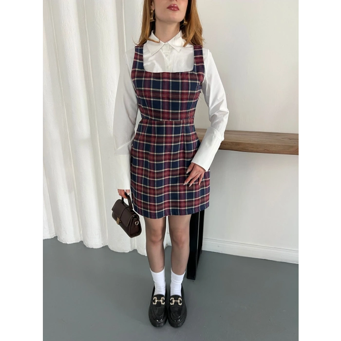 Ekose Gömlekli Jile Elbise Lacivert