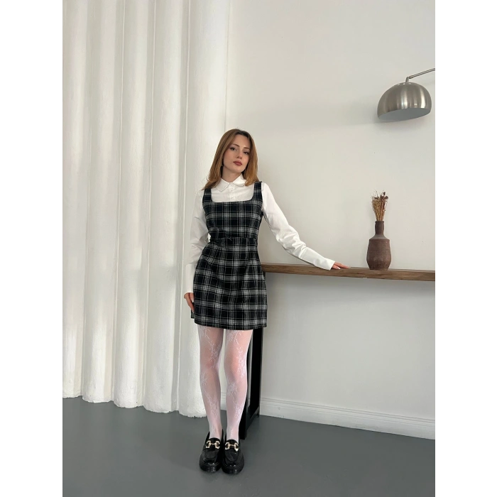 Ekose Gömlekli Jile Elbise Siyah