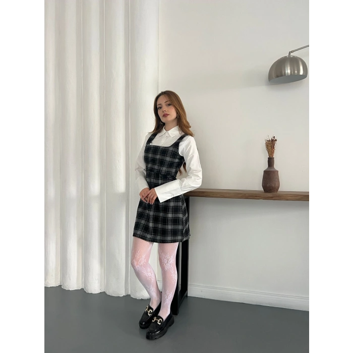 Ekose Gömlekli Jile Elbise Siyah