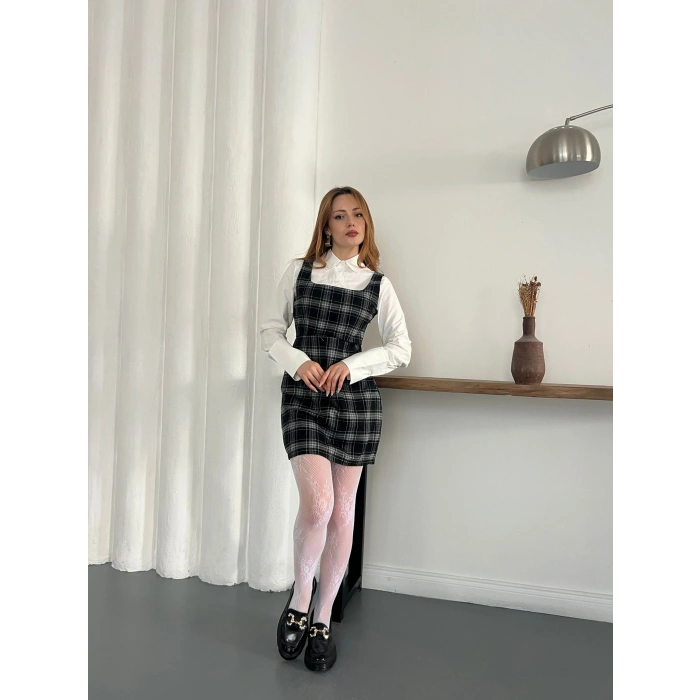 Ekose Gömlekli Jile Elbise Siyah