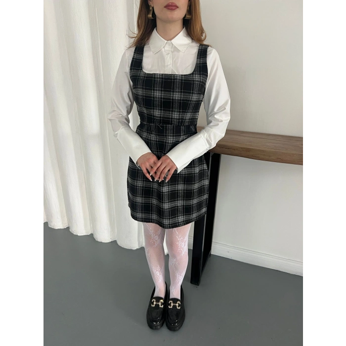 Ekose Gömlekli Jile Elbise Siyah