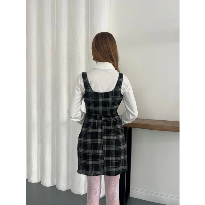 Ekose Gömlekli Jile Elbise Siyah