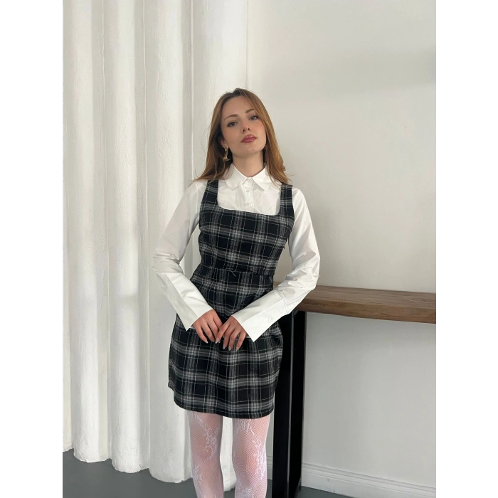 Ekose Gömlekli Jile Elbise Siyah