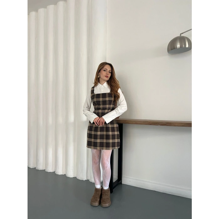 Ekose Gömlekli Jile Elbise Kahve