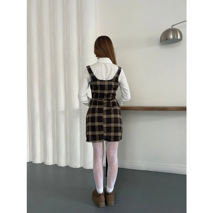 Ekose Gömlekli Jile Elbise Kahve