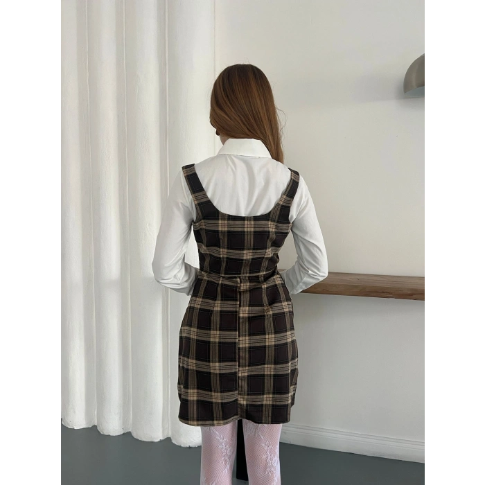 Ekose Gömlekli Jile Elbise Kahve