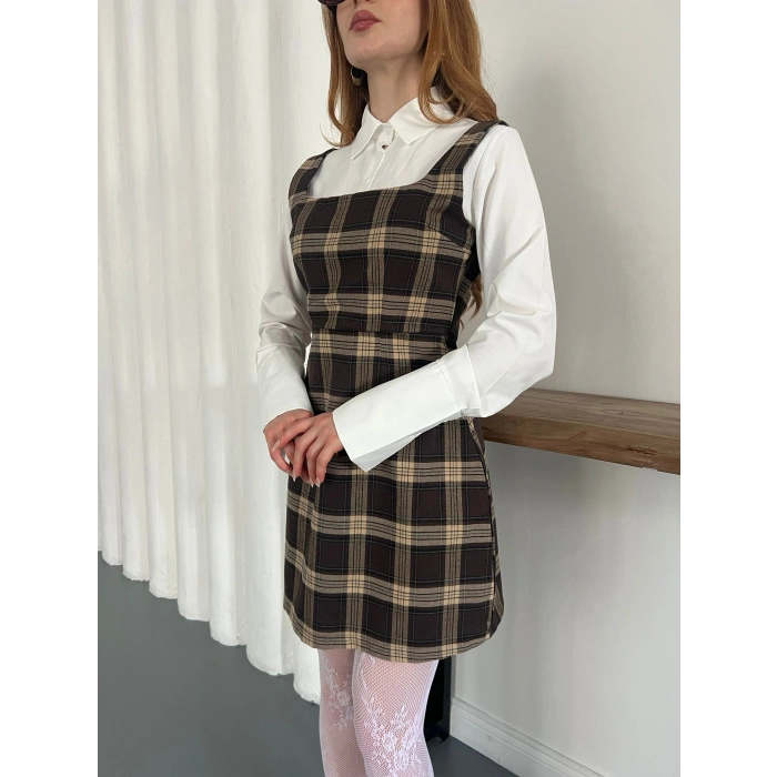 Ekose Gömlekli Jile Elbise Kahve